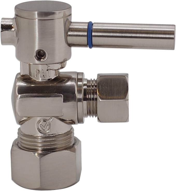Westbrass R105BL-07 1/4-Turn Lever Handle Angle Stop Shut Off Valve, 5/8" OD x 3/8" OD, Satin Nickel
