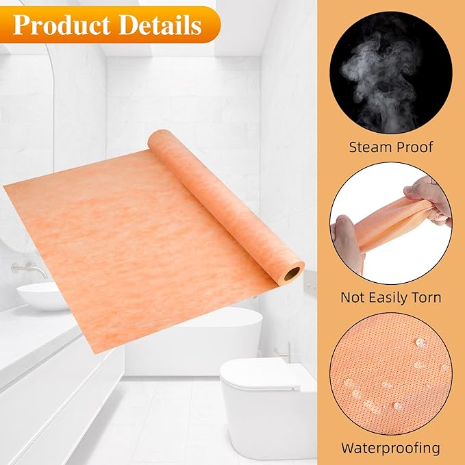 Waterproof Membrane for Shower,3.8 ft x 29 ft Waterproofing Shower Membrane for Tile Wall Floor Bathroom Shower Sauna Steam Room,Tile Underlayment Seam Tape Uncoupling Band,23.6 Mils Thick,110 Sq Ft