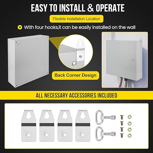 Outdoor Electrical Box, 16x16x6 Steel Junction Box, NEMA 4X Electrical Enclosure Box IP66 Waterproof & Dustproof, Universal Electrical Project Box with Lock & Mounting Plate
