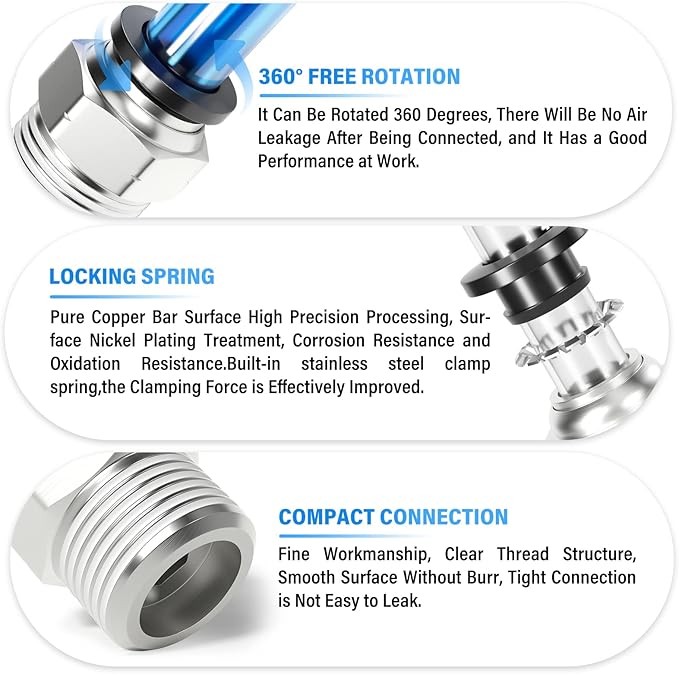 TAILONZ PNEUMATIC Male Straight 1/2 Inch Tube OD x 1/2 Inch NPT Thread Push to Connect Fittings PC-1/2-N4 (Pack of 5)