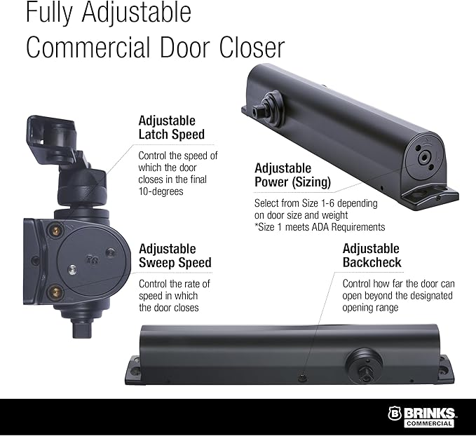 Heavy Duty All in ONE COMM Closer with MOUNTING Plate UL Listed, Aluminum (Matte Black)