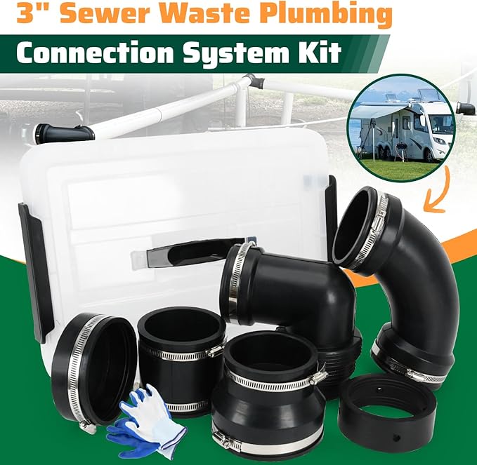 RV and Camper Sewer Waste Plumbing Connection System Kit with Slip Fit Coupling Adapter For 3 inch Pipe RV Sewer Hose Fittings RV Sewer Adapter
