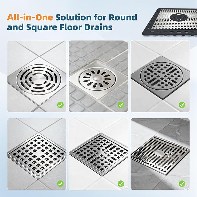 Hibbent 2 Pack Shower Drain Hair Catcher, Shower Drain Cover for Bathroom Floor 6" Drain, Anti-Clogging Bathtub Drain Strainer, Stainless Steel Kitchen Sink Drain Strainer with Handle, Dark Grey