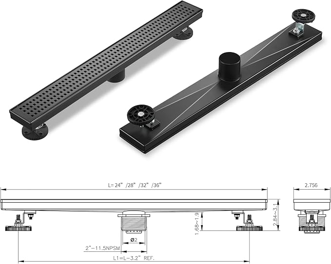 Linear Shower Drain 28 Inch Rectangular, SUS-304 Stainless Steel Black Shower Drain, 51L/Min Fast Drainage Floor Linear Drain, US Standard CUPC Certified, Matte Black, SD-112-28B