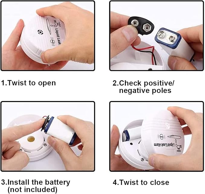 Water Leak Alarm Detectors 90dB Water Sensor Alarms Flood Detector for Basements Bathrooms Laundry Rooms