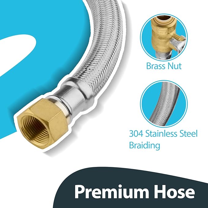 (10 Pack) Seelink 18-Inch Stainless Steel Flexible Heater Hose, 3/4 Inch Push-fit Ball Valve x 3/4 Inch FIP, Push-to-Connect for Copper, PEX, and CPVC
