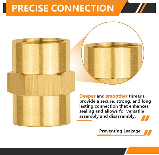 50-PCs HeSun Brass Pipe Fitting, 1/4" NPT Female x 1/4" NPT Female Hex Pipe Adapter