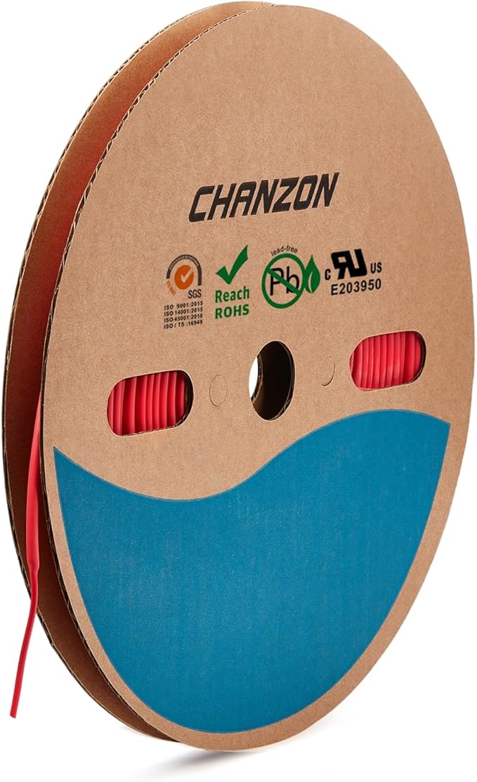 Chanzon 2:1 Ratio - 80Ft Roll - 3/32" (2.5mm) Heat Shrink Tubing 2:1(25M Total Length) Red Polyolefin Sleeving Wrap Shrinking 2 to 1 1pcs
