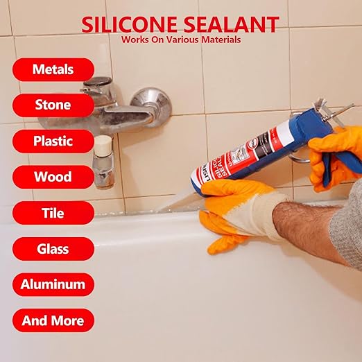 Clear Advanced Silicone Caulk & Sealant, 10Oz Cartridge, 100% Waterproof RTV Silicone Sealant for Kitchen and Bathroom, Shower, Toilet, Sink, Window and Door, Shrink & Crack Proof, 24 Pack