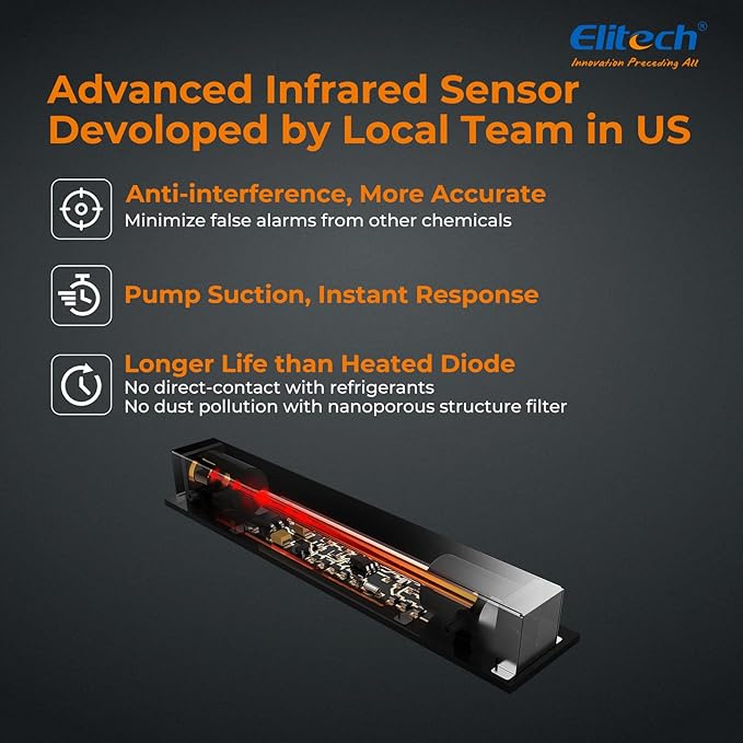 Elitech HVAC Refrigerant Leak Detector 10 Yrs Infrared Sensor Life, Halogen Freon Sniffer, Air Conditioning Detection, Automotive Gas Finder, ILD-200