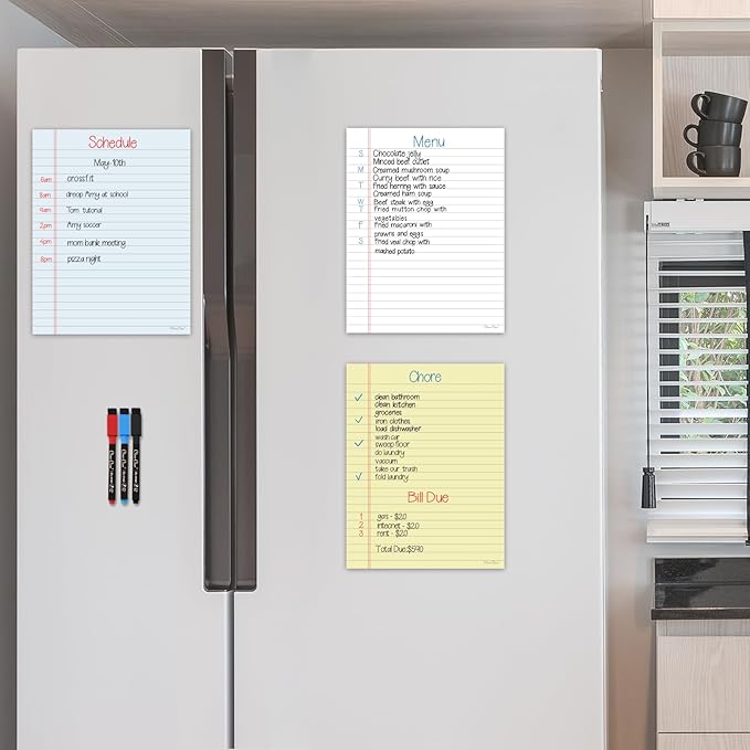 Magnetic Dry Erase Board – 8.5”x11” Reusable Lined Dry Erase Notebook Sheet for Fridge 3 Pcs – 3 Markers Included