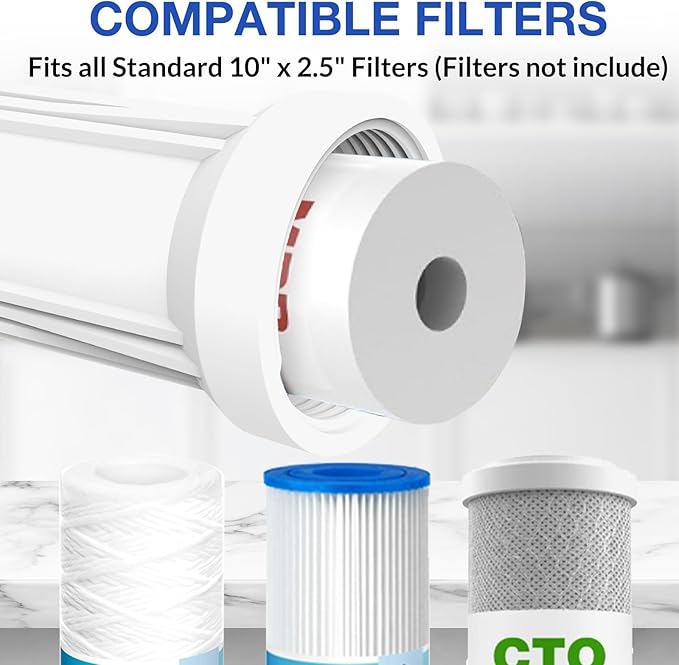 SimPure Whole House Water Filter Housing, Inline Water Filter for Home, Universal 10 inch Sediment Filter with 3/4 NPT Inlet and Outlet, Heavy Duty Steel Bracket, 4 Screws, Wrench