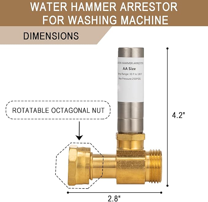 [2 Pieces] Lingmfg Water Hammer Arrestor For Washing Machine, 3/4 Inch Female Thread Swivel Nut x 3/4 Inch Male Thread Brass