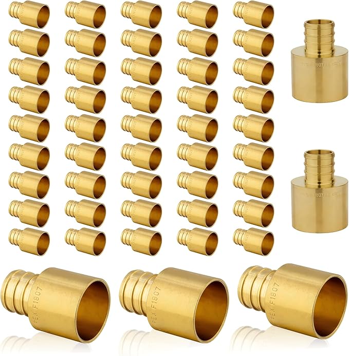 (50-Pack) PEX Fittings, Pex 3/4"x1" Female Sweat Copper Adapter, Brass Crimp Fittings, for PEX Tubing Pipe Plumbing, ASTM F1807(PEX1807135-50Pack)