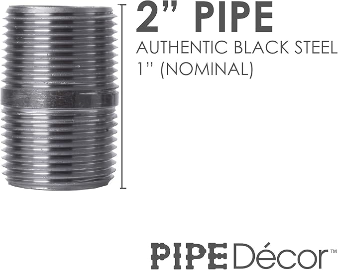 PIPE DECOR 1" x 2" Black Steel Plumbing Pipe, 6-Pack, Pre Cut Connector, Industrial Steel Grey Fits Standard One Inch Threaded Black Malleable Iron Fittings, Build Vintage DIY Furniture
