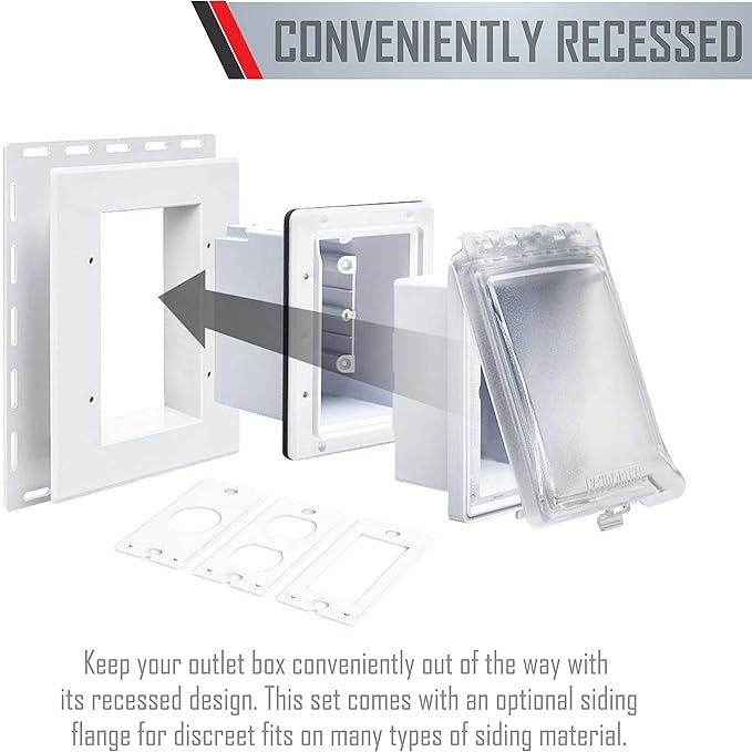 TayMac MR420CW 1-Gang Recessed Enclosure Extra Duty, 6-in-1 Nonmetallic Weatherproof in-Use Cover, Horizontal/Vertical, White