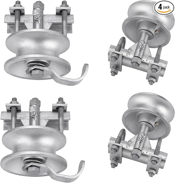 Sliding Gate Rollers, 5" Galvanized Steel Pipe Track Wheels for Chain Link Sliding Gates, Fits 1-7/8" and 1-5/8" Gate Frames & Track Pipes, Double U Bolt Hardware, Pack of 4