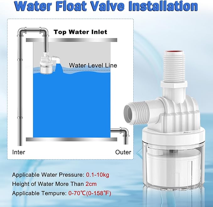 2 Pack 3/4" Water Float Valve Inside Type, 3/4 Inch Top Inlet Automatic Water Level Control Valve Uesd for Water Tank, Swimming Pools, Livestock Tanks, Aquaculture, Aquariums