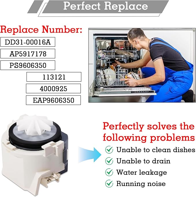 Upgraded Dishwasher Drain Pump Motor, Compatible with Samsung Dishwasher, Replaces Drain Pump Part Number DD31-00016A, AP5917178, PS606350