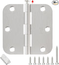 Door Hinges Brushed Nickel - 30 Pack 3.5 Inch Rounded with 5/8" Radius Satin Nickel Door Hinges for Interior and Exterior Doors - Heavy Duty 3 1/2" Silver Residential Door Hardware