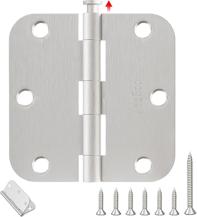 Door Hinges Brushed Nickel - 36 Pack Satin Nickel Door Hinges 3.5 Inch Rounded Interior Door Hinge with 5/8" Radius - 3 1/2" Silver Hinges for Residential Door Hardware