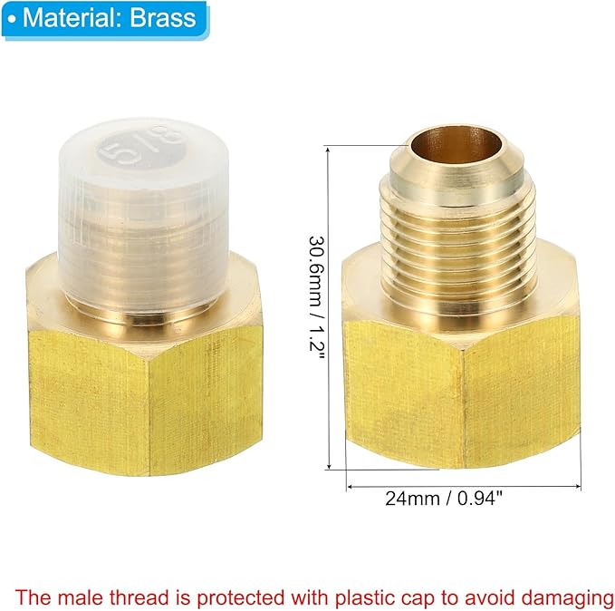 Patikil 1/2 Inch Female x 3/8 Inch Male Flare Connector, SAE 45 Degree Flare Brass Adapter for Air & Gas Line, HVAC