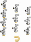10-Pack EFIELD Stop Valve Push Fit 1/4 Turn Angle Water Shut Off 1/2 Push x 3/8 Inch Compression Chrome,(PF-UNI004-10PCS)
