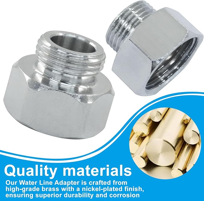 4 PCS Brass Water Line Adapter, 1/2" Female to 3/8" Male Pipe Fitting with Rubber Washer, Compression Connector for Bathroom Faucet Supply Hose