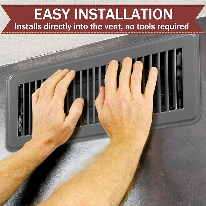 Retisee 4x12 Inches Floor Vent Covers Heavy Duty Floor Register Easy Installation Metal Heat Vent Covers with Rust Proof Finish for Home(Gray,4 Pcs)