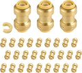 30-Pack Niikappu Push Fit Fittings, 3/4" x 3/4" Brass Plumbing Fittings to Connect PEX, Copper, CPVC, Brass Straight Coupling With Disconnect Clip(PF008-30Pack)
