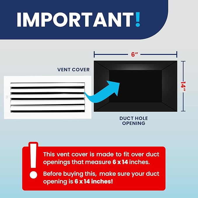 6x14 Inch (Duct Opening) Aluminum 1-Way Air Flow Vent – HVAC Vent Cover for Wall or Ceiling – Quiet HVAC Wall Register with Multi-Shutter Damper – Adjustable Curved Blade - Plastic Seal for Tight Fit
