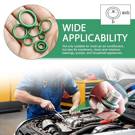 270 PCS Air Conditioning Compressor O-Ring Assortment Kit, Rubber O Ring Kit, 18 Sizes AC Seal Rings Repair Tool, for Car Repair, Plumbing, Air or Gas Connections (Green)