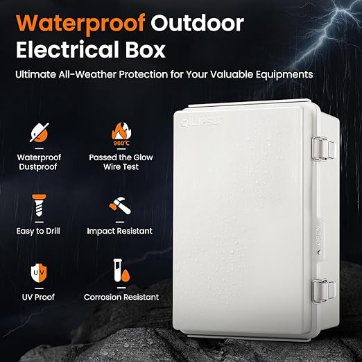 QILIPSU UL94-V0 Outdoor Electrical Box 11.4"x7.5"x5.5" Pro Waterproof Junction Box Weatherproof PC/ABS Alloy Plastic IP67 Project Electric Enclosure Grey Hinged Door