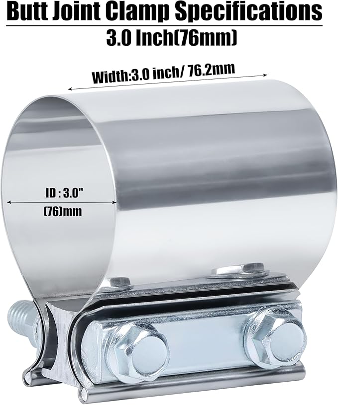 3.0 Inch Exhaust Clamp, 3 inch Butt Joint Exhaust Pipe Muffler Band Clamp Sleeve Coupler Stainless Steel(1Pcs)