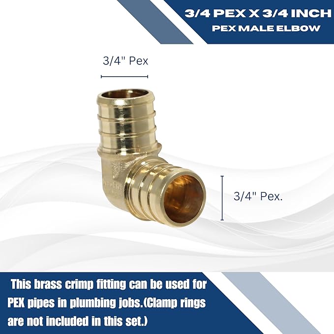 XFITTING Pex 3/4 Inch x 3/4 Inch Pex Elbow Brass Crimp Fitting, 23-2-2=25X, 25 Pieces