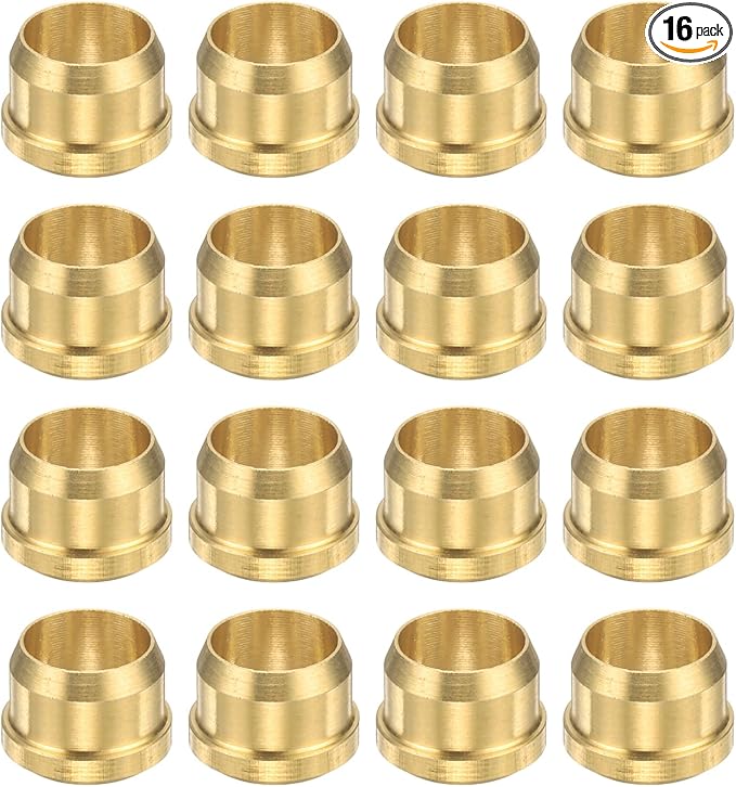 PATIKIL 8 mm OD Tube Compression Sleeves Ferrules, 16 Pack Brass Ferrule Compression Fittings for Water Oil Air Pipes