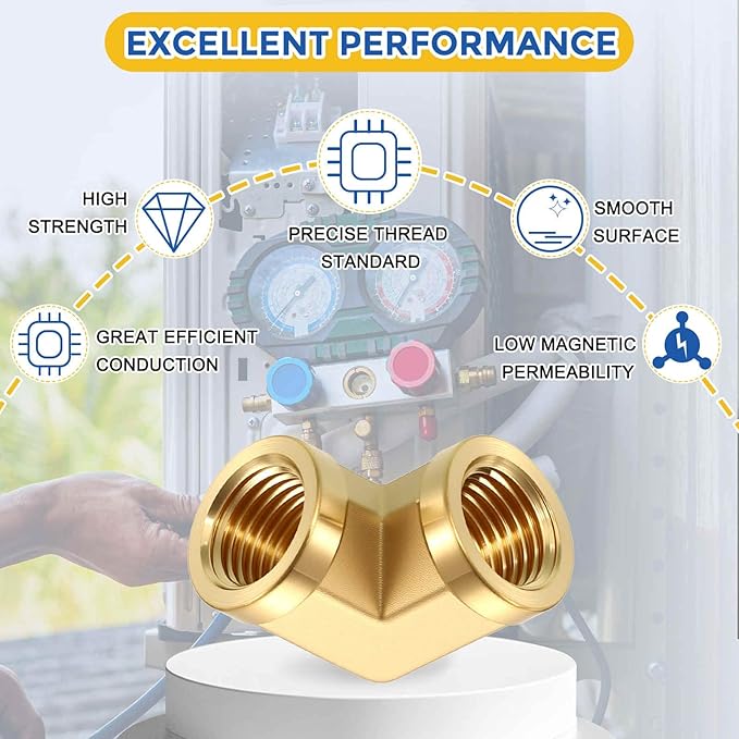 5 Pack Brass Pipe Fittings, 90 Degree 1/4" FeMale NPT to 1/4" FeMale NPT Barstock Street Elbow with Sealing Tape, Forged Pipe Fitting Connector for Air, Oil, LP