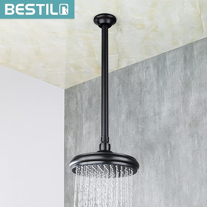 BESTILL 16 Inch Ceiling Mount Rain Shower Head Arm and Flange, Matte Black