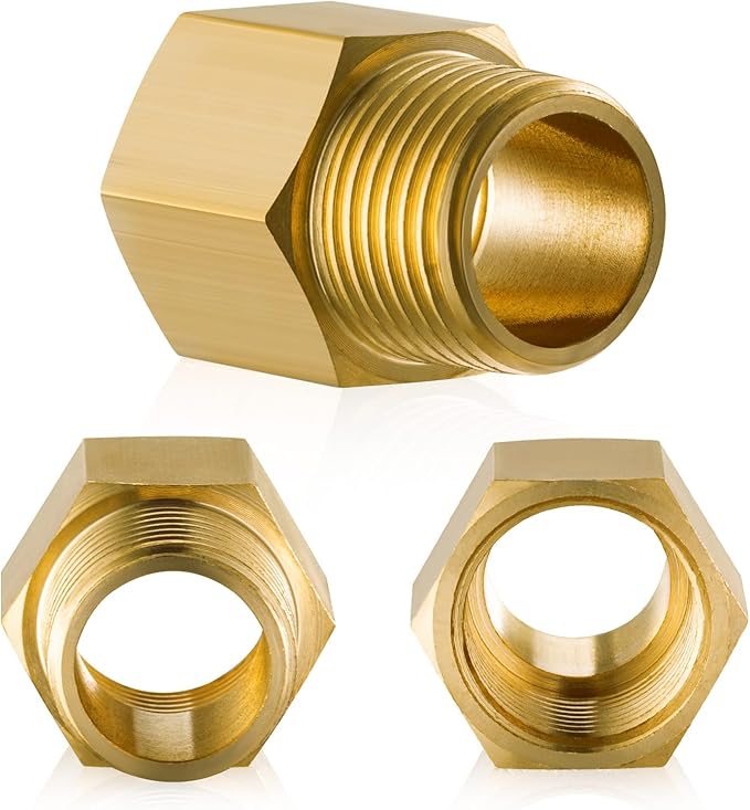 2PCS Brass Pipe Fitting, 3/8" Female x 1/4" Male NPT Thread Brass Hex, Adaptor 1200psi High Pressure