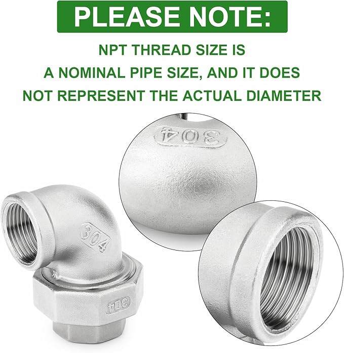 TAISHER 2PCS 304 Stainless Steel 90 Degree Elbow Union，3/8" NPT Female x 3/8" NPT Female Cast Pipe Fitting