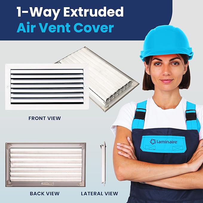 8x16 Inch (Duct Opening) Aluminum 1-Way Air Flow Vent – HVAC Vent Cover for Wall or Ceiling – Quiet HVAC Wall Register with Multi-Shutter Damper – Adjustable Curved Blade - Plastic Seal for Tight Fit