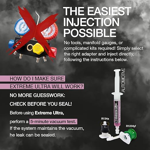 Errecom Extreme Ultra | A/C Leak Stop for Vehicle A/C Systems | Works with All Refrigerants and Lubricants | Includes R1234yf and R134a Adapters | 0.2 fl oz (6 mL) Cartridge