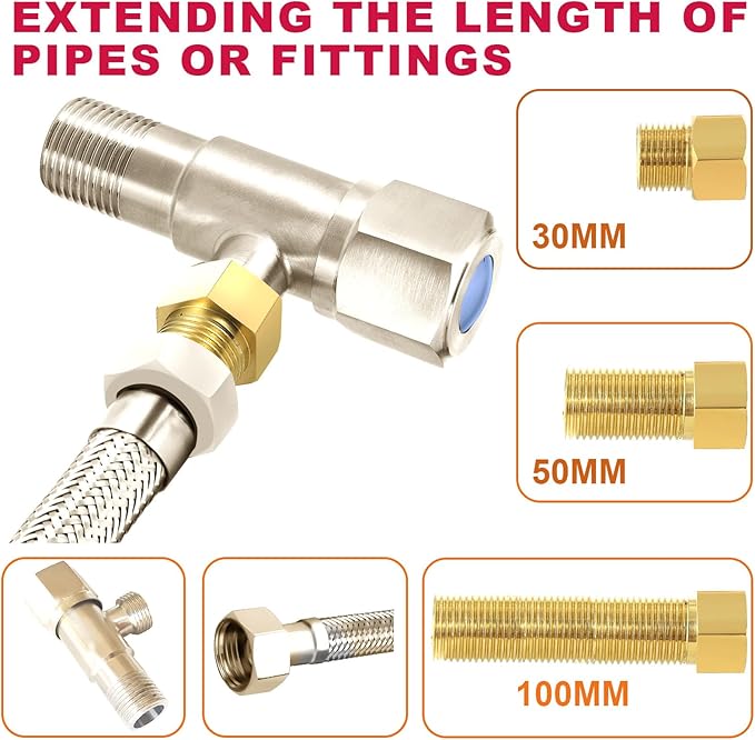Extension Brass Fittings 3/4" Male Threaded Pipe Hex Bushing Adapter Converter Adapter, Female to 3/4" Copper Pipe Extension Connector Fittings Female Length 100mm (3pcs)