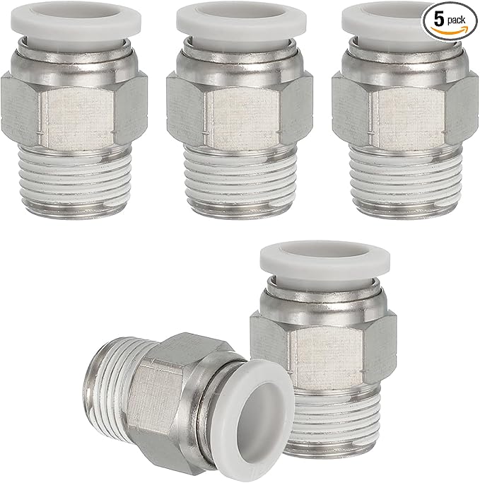 MECCANIXITY 5 Pcs NPT Push to Connect Air Fittings, Male Straight 1/2" Tube OD x 3/8" NPT Thread Air Quick Connector Coupling Adapter for Gas Hose Pneumatic Tools White