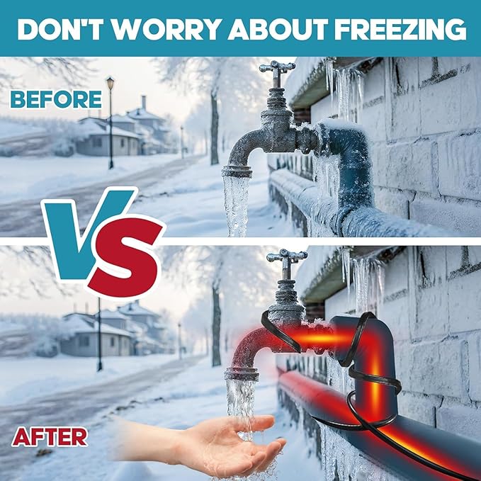 3FT-160FT Heat Tape for Water Pipes,Heating Cable for Pipe Freeze Protection,Water Pipe Insulation/Roof Snow De-Icing,Deicing Heating Cable,with Mounting Buckle (JRD-3FT)