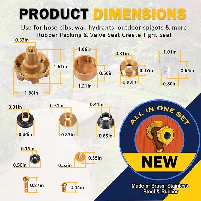 RK-17MH Repair Kit Metal Handle fit for Woodford Model 17 Outdoor Faucets–12Pcs Complete Frost-Proof Hydrant Parts Kit with Check Valves & Seal with RK-17VB Float,Fix Leaking Frost-Proof Wall Hydrants