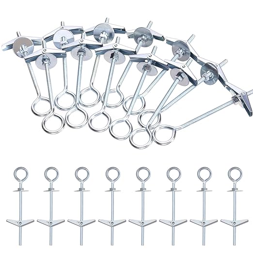 Glarks 15pcs M4 x 75mm O-Shaped Eye Bolt Toggle Anchors Set for Drywall, Toggle Bolts, Butterfly Anchors, Spring Toggle Wing Bolts for Ceiling, Sheetrock, Hollow Wall
