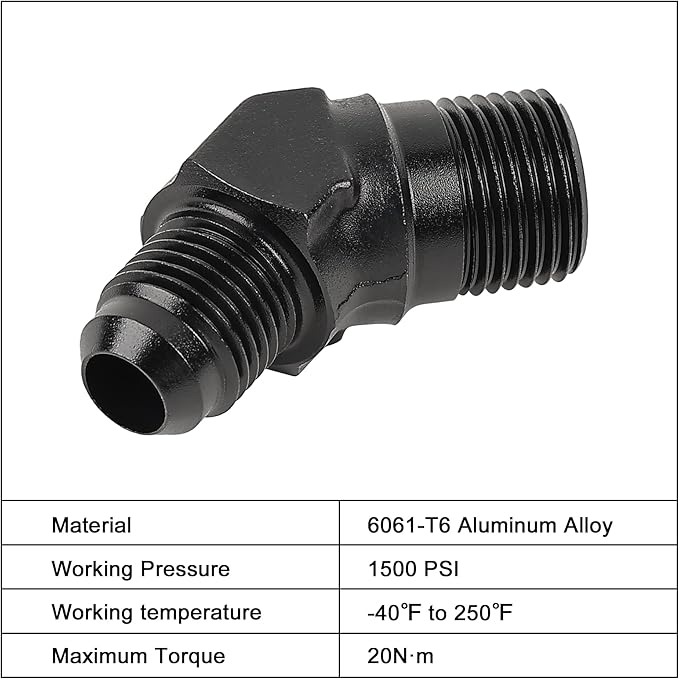 EVIL ENERGY 6AN Male Flare to 3/8" NPT Pipe 45 Degree Fitting Adapter Aluminum Black