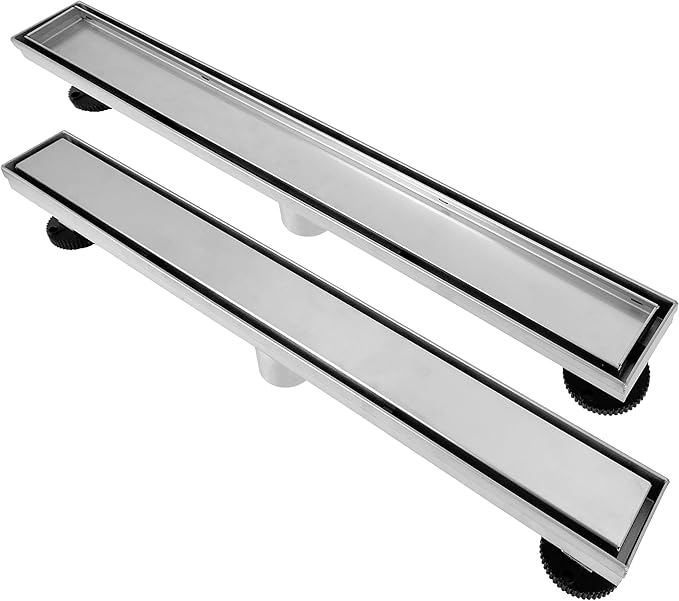 18 Inch Linear Shower Drain Brushed Floor Drain with Removable 2-in-1 Tile Insert Grate Cover and SUS304 Stainless Steel CUPC Certificate (18 inch)