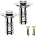 Bathroom Sink Drain Strainer,Pop-Up Sink Stopper Hair Catcher, Anti-Clog Stainless Steel Drain Filter Basket, Removable Sink Drain for Bathroom Sink Stopper Replacement (Silver-2)
